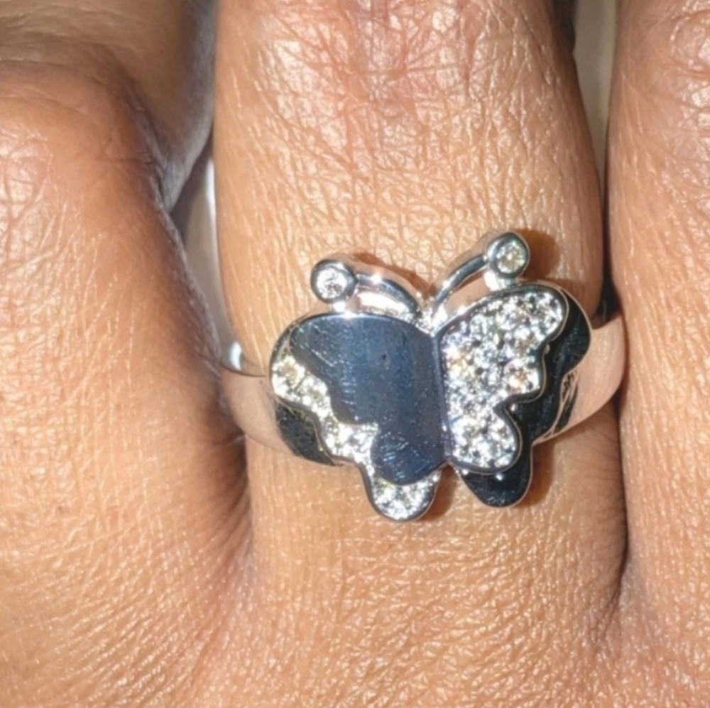 Elegant 925 Sterling Silver Butterfly Ring Sz 8